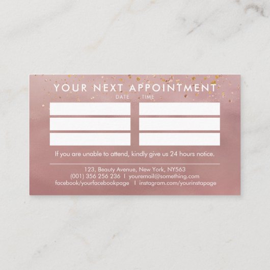 Makeup Rose Gold Ernennung Visitenkarte (Rückseite)