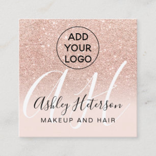 Makeup Rose Gold Glitzer Logo Monogramm Quadratische Visitenkarte