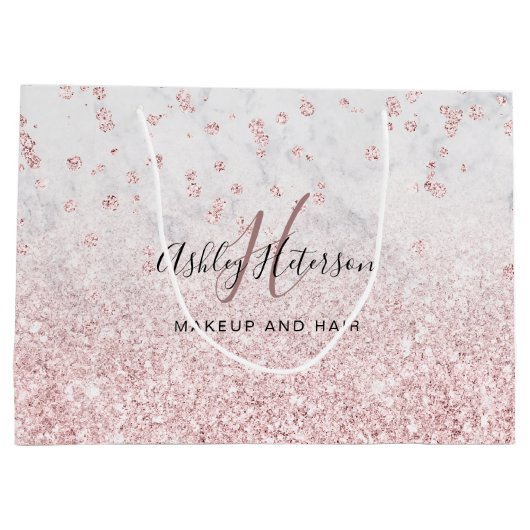 Makeup Rose Gold Glitzer Marmor Funkeln Konfetti Große Geschenktüte (Rückseite)