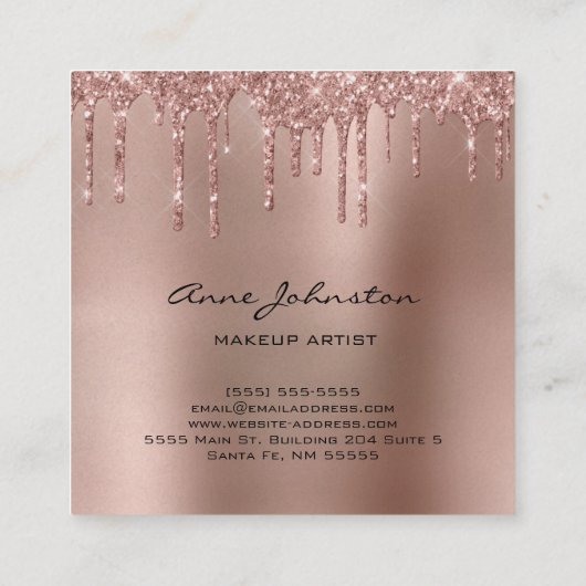 Makeup Rose Gold Glitzer und Sparkasse Quadratische Visitenkarte (Rückseite)