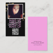 Makeup Salon QR Code Rosa Schwarzer Glitzer Foto Visitenkarte (Vorne/Hinten)
