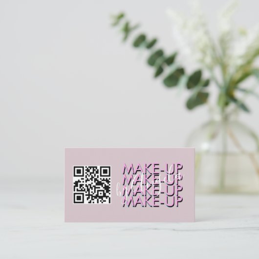 Makeup Salon QR Code Rosa Schwarzes Skript Visitenkarte (Stehend Vorderseite)