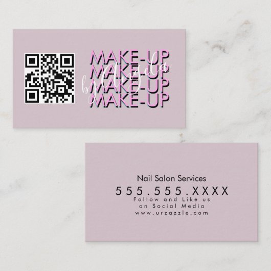 Makeup Salon QR Code Rosa Schwarzes Skript Visitenkarte (Vorne/Hinten)