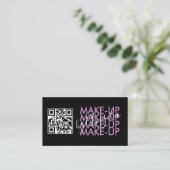 Makeup Salon QR Code Rosa Schwarzes Skript Visitenkarte (Stehend Vorderseite)