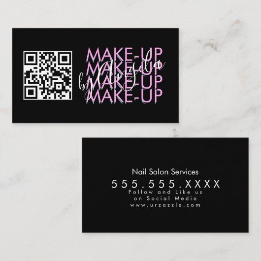 Makeup Salon QR Code Rosa Schwarzes Skript Visitenkarte (Vorne/Hinten)