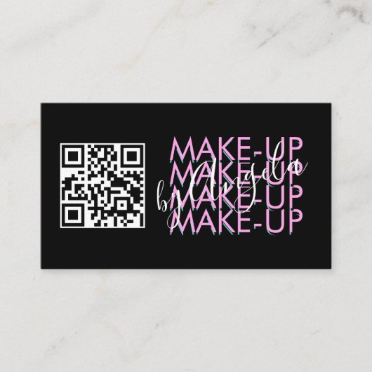 Makeup Salon QR Code Rosa Schwarzes Skript Visitenkarte (Vorderseite)