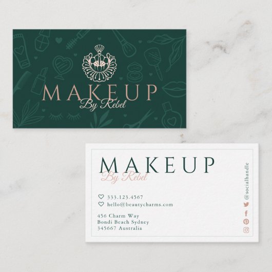 Makeup | Schönheitspflege Grün/Rosa-Makeup-Logo Visitenkarte (Vorne/Hinten)