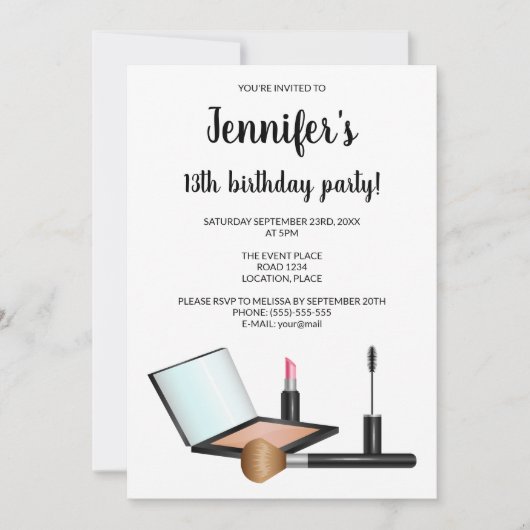 Makeup Set Illustration Kosmetik Geburtstagsparty Einladung (Vorderseite)