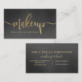 Makeup Skript Typografie Gold schwarze Aquarell Visitenkarte (Vorne/Hinten)