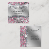 Makeup Sparkle Jewelry Leopard Pink Business Card Quadratische Visitenkarte (Vorne/Hinten)