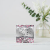Makeup Sparkle Jewelry Leopard Pink Business Card Quadratische Visitenkarte (Stehend Vorderseite)