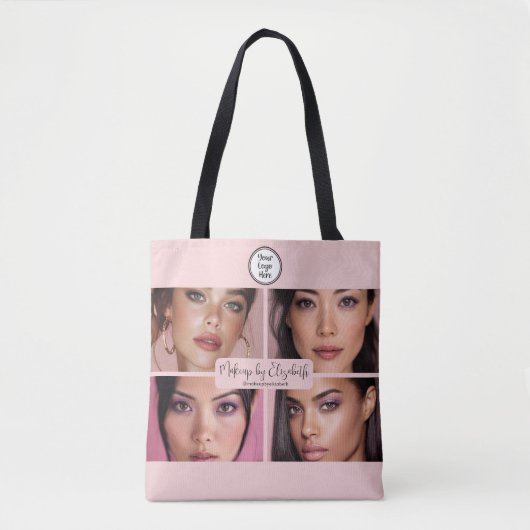 Makeup Studio Blush Pink Script 4 Photo Your Logo Tasche (Vorderseite)