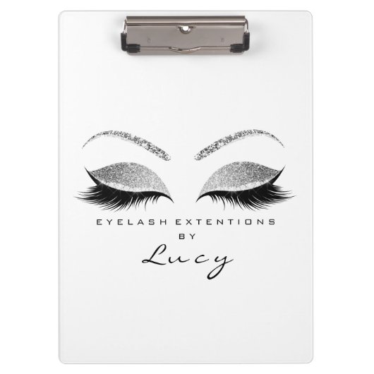 Makeup Stylist Beauty Lashes Glitzer Silber Weiß Klemmbrett (Vorderseite)