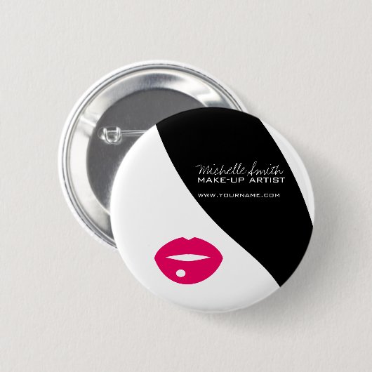 Makeup-Symbol Frauengesicht in Schwarz-weiß rosa L Button (Vorne & Hinten)