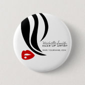 Makeup-Symbol Frauengesicht in Schwarz-weißen rote Button (Vorderseite)