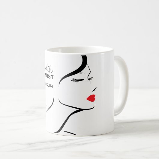 Makeup-Symbol Frauengesicht in Schwarz-weißen rote Kaffeetasse (VorderseiteRechts)