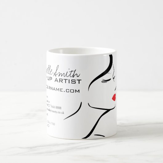 Makeup-Symbol Frauengesicht in Schwarz-weißen rote Kaffeetasse (Mittel)