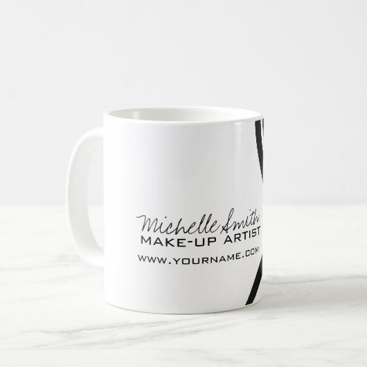 Makeup-Symbol Frauengesicht in Schwarz-weißen rote Kaffeetasse (Vorderseite Links)