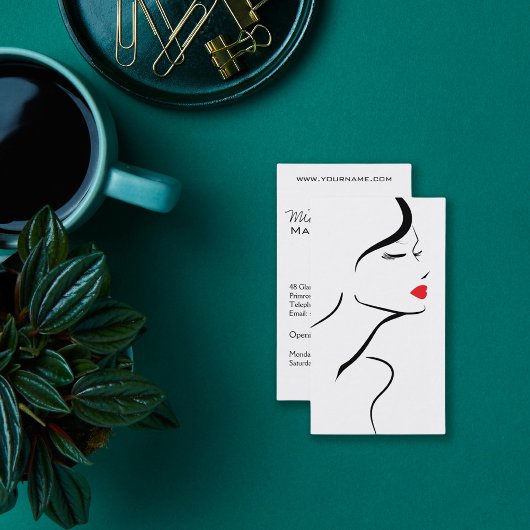 Makeup-Symbol Frauengesicht in Schwarz-weißen rote Visitenkarte