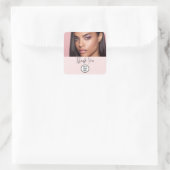 Makeup Thank You Photo Blush Pink Script Your Logo Quadratischer Aufkleber (Tasche)