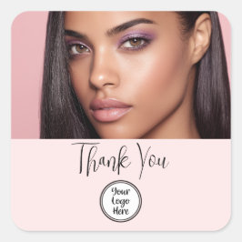 Makeup Thank You Photo Blush Pink Script Your Logo Quadratischer Aufkleber