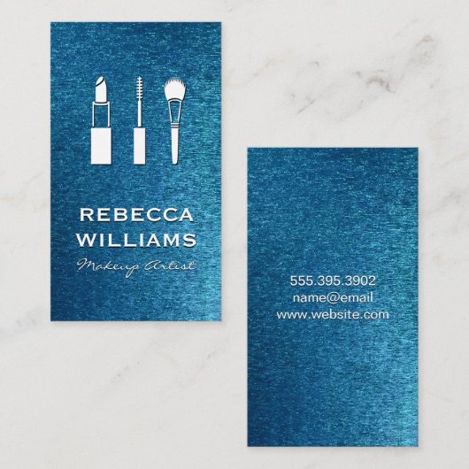 Makeup-Tools | Blue Textured Background Visitenkarte (Vorne/Hinten)