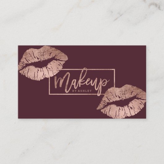 Makeup typografie lips Imitat Rose Goldburgund Visitenkarte (Vorderseite)
