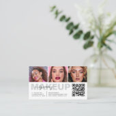 Makeup-Typografie-Script 3 Foto-Collage QR-Code Visitenkarte (Stehend Vorderseite)