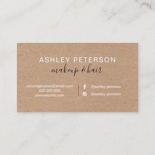 Makeup typography brown kraft rose gold glitter visitenkarte (Rückseite)