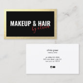 Makeup und Haar Stylist Gold Frame Black Visitenkarte (Vorne/Hinten)