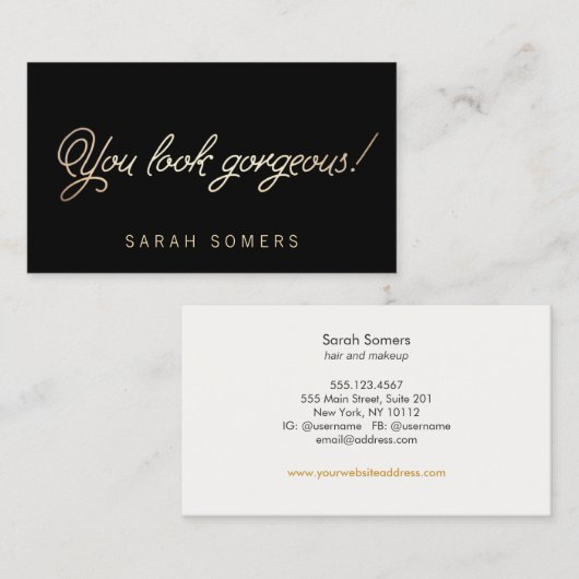 Makeup und Hair Stylist Gold Script Beauty Visitenkarte (Vorne/Hinten)