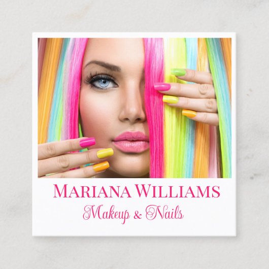 Makeup und Nägel Foto minimaler rosa Script qr Cod Quadratische Visitenkarte (Vorderseite)