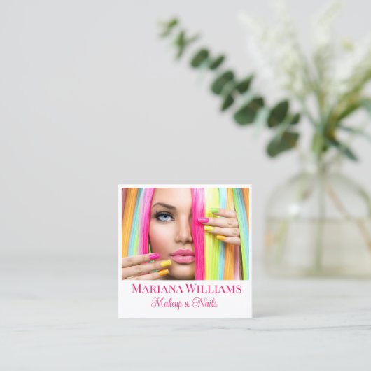 Makeup und Nägel Foto minimaler rosa Script qr Cod Quadratische Visitenkarte (Stehend Vorderseite)