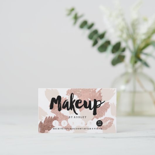Makeuplips Rosengoldskript Brushstrokesloyalität Visitenkarte (Stehend Vorderseite)