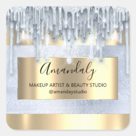 Makeuty Beauty Glitzer Gold Frame Boutique Blau Quadratischer Aufkleber