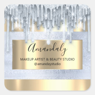 Makeuty Beauty Glitzer Gold Frame Boutique Blau Quadratischer Aufkleber