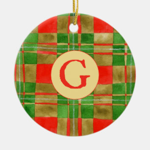 MAKGREGOR TARTAN Keramik Circle Ornament + Initial