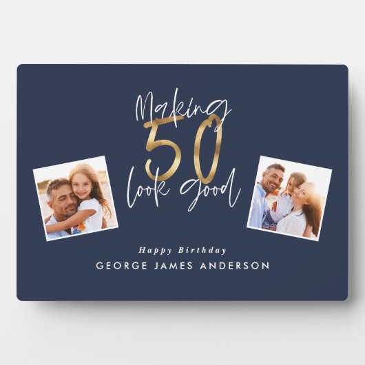 making 50 look good blue and gold birthday  fotoplatte (Vorderseite)