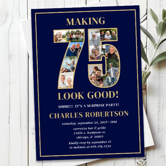 Making 75 Look Good Photo Surprise Birthday Einladung