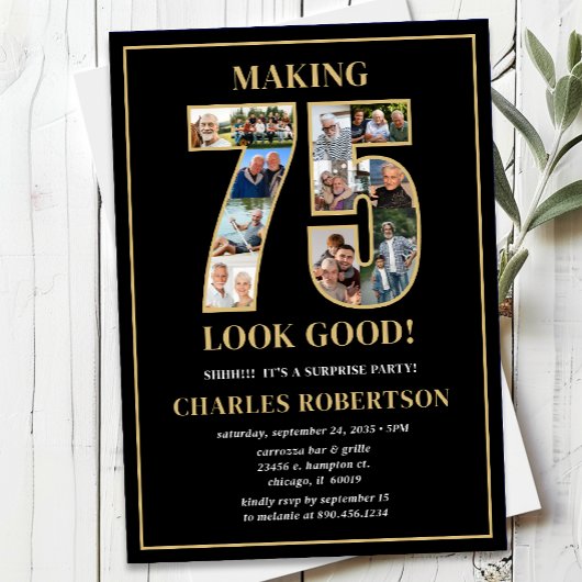 Making 75 Look Good Photo Surprise Birthday Einladung