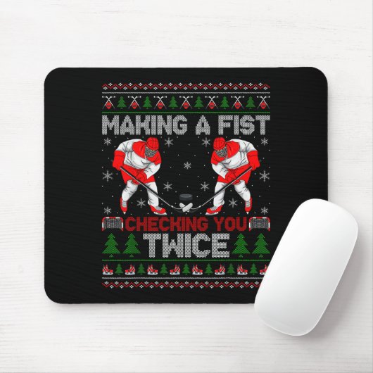 Making A Fist Checking You Twice Ugly Ice Hockey C Mousepad (Mit Mouse)