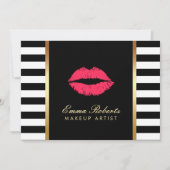 Making Artist Red Lips Modern Schwarz-weiße Streif Einladung (Vorderseite)