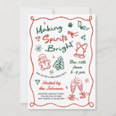Making Spirits Bright Hand Drawn Christmas Party Einladung (Vorderseite)
