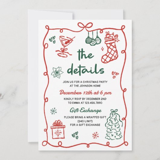 Making Spirits Bright Hand Drawn Christmas Party Einladung (Rückseite)