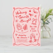 Making Spirits Bright Hand Drawn Christmas Party Einladung (Stehend Vorderseite)