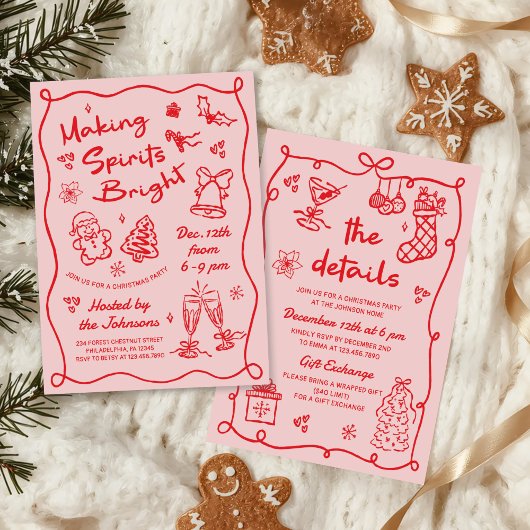 Making Spirits Bright Hand Drawn Christmas Party Einladung