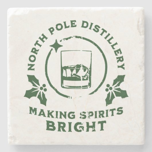 Making Spirits Bright North Pole Distillery Green Steinuntersetzer (Vorderseite)