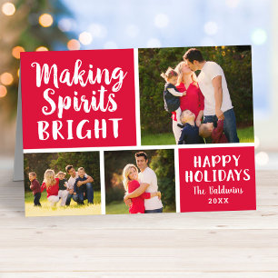 Making Spirits Bright Roter Schriftzug Foto-Collag Feiertagskarte