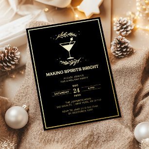 Making Spirits Bright Schwarzes Gold Weihnachtsfei Folieneinladung