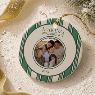 Making Spirits Bright Zwei Foto-Streifen-Feiertag Keramik Ornament